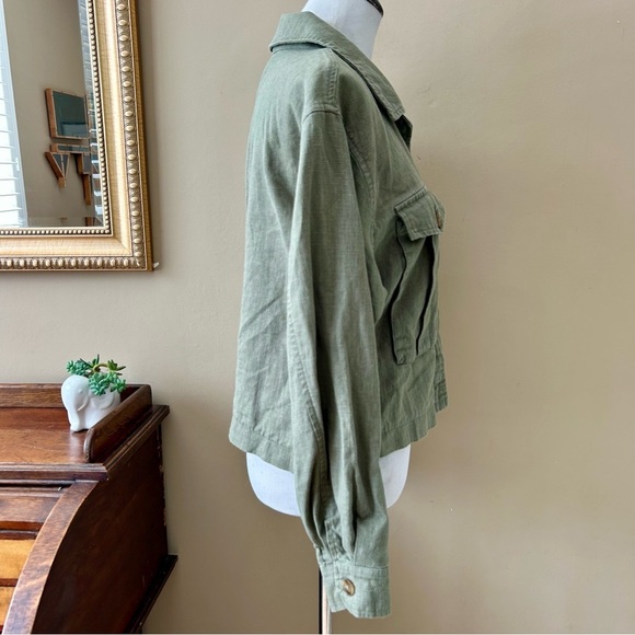 Anthropologie Dolan Utility Jacket Cropped Linen Cropped Moss Green Size L - Picture 10 of 13